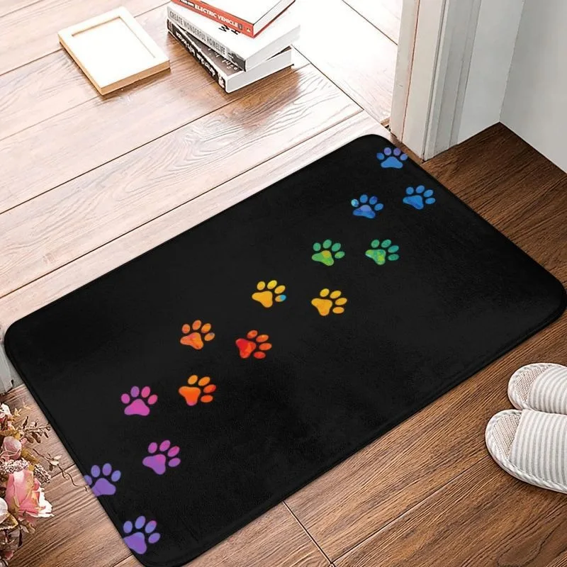 Colorful Dog Paw Pattern Welcome Entrance Door Mat Non Slip Rugs for Bedroom Decor Home Living Room Decoration Kitchen Floor Mat