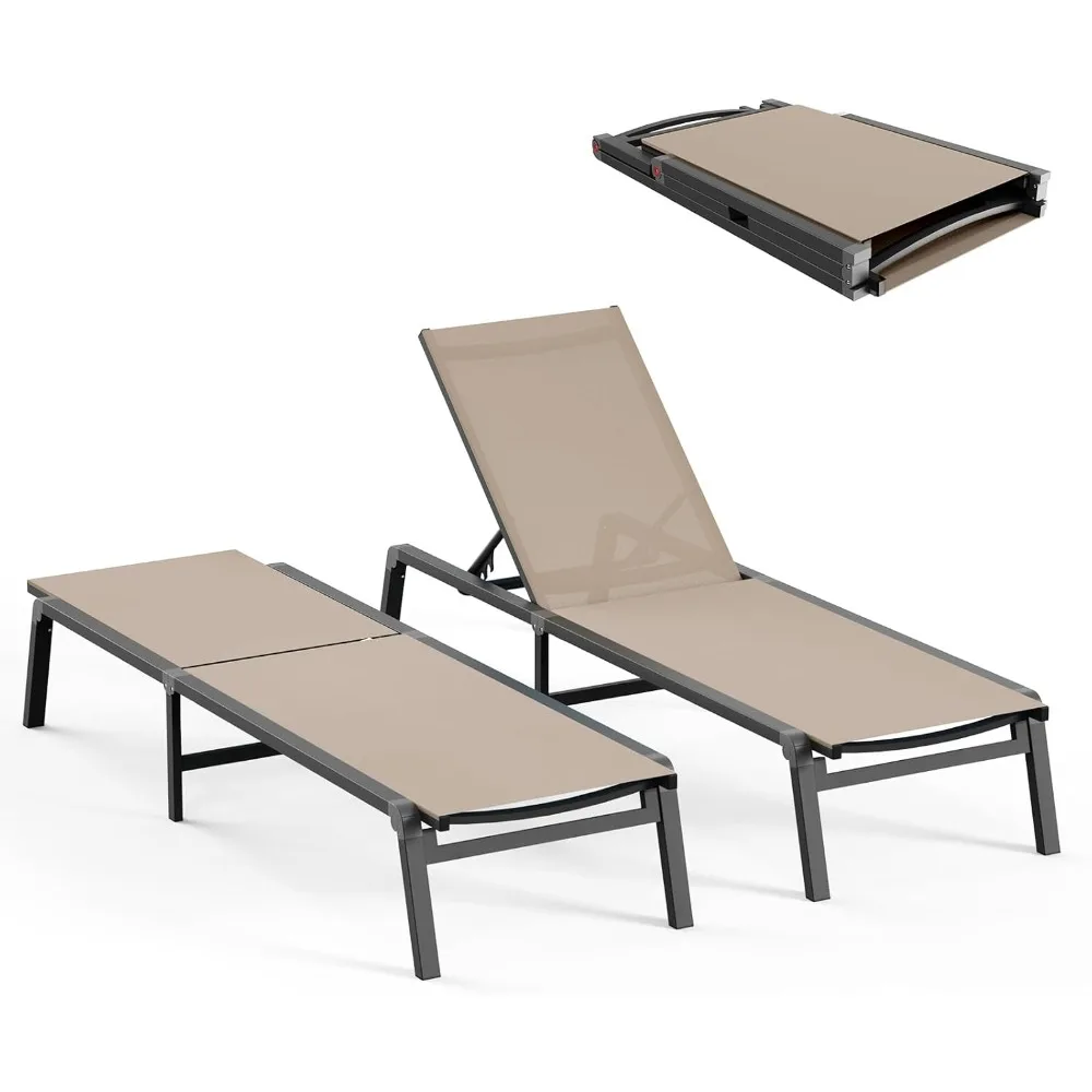 

Patio Chaise Lounge Chair, Foldable Lounge Chair for Outside, Aluminum Chairs Set of 2 with 5 Adjustable Backrest, Outdoor Pool