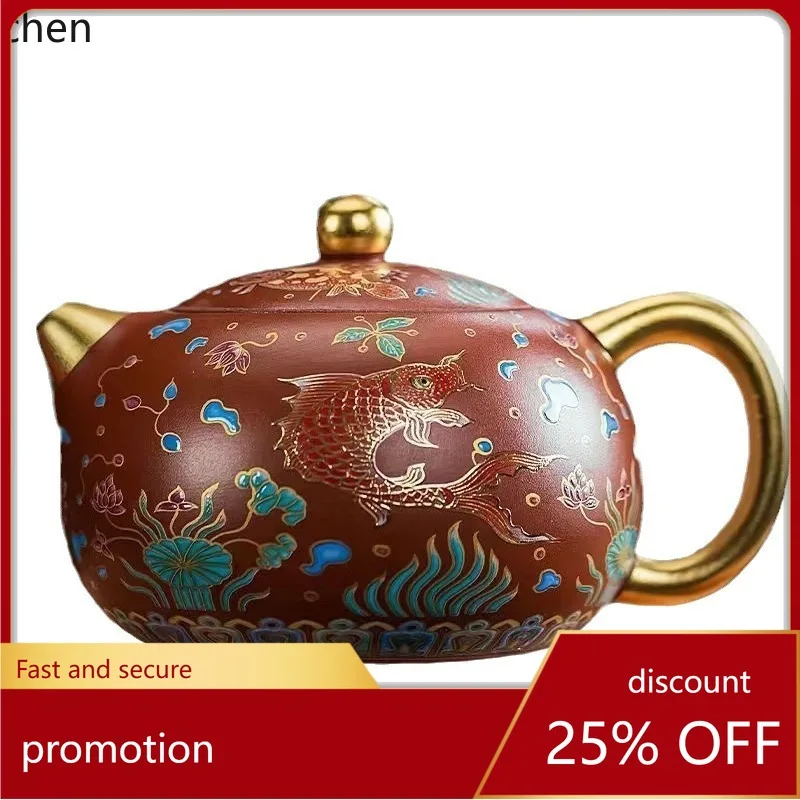 

ZML purple sand xishi pot one pot two cups master handmade for home tea set zhuni dahongpao gilt high-end gift box suit