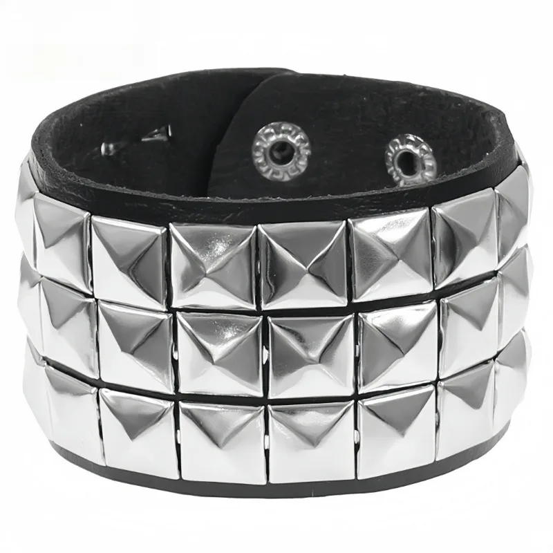 For Armbands Men Women Black Leather Goth Square Washer Rivet Bracelet Cuff Wristband Gothic Punk Bracelets