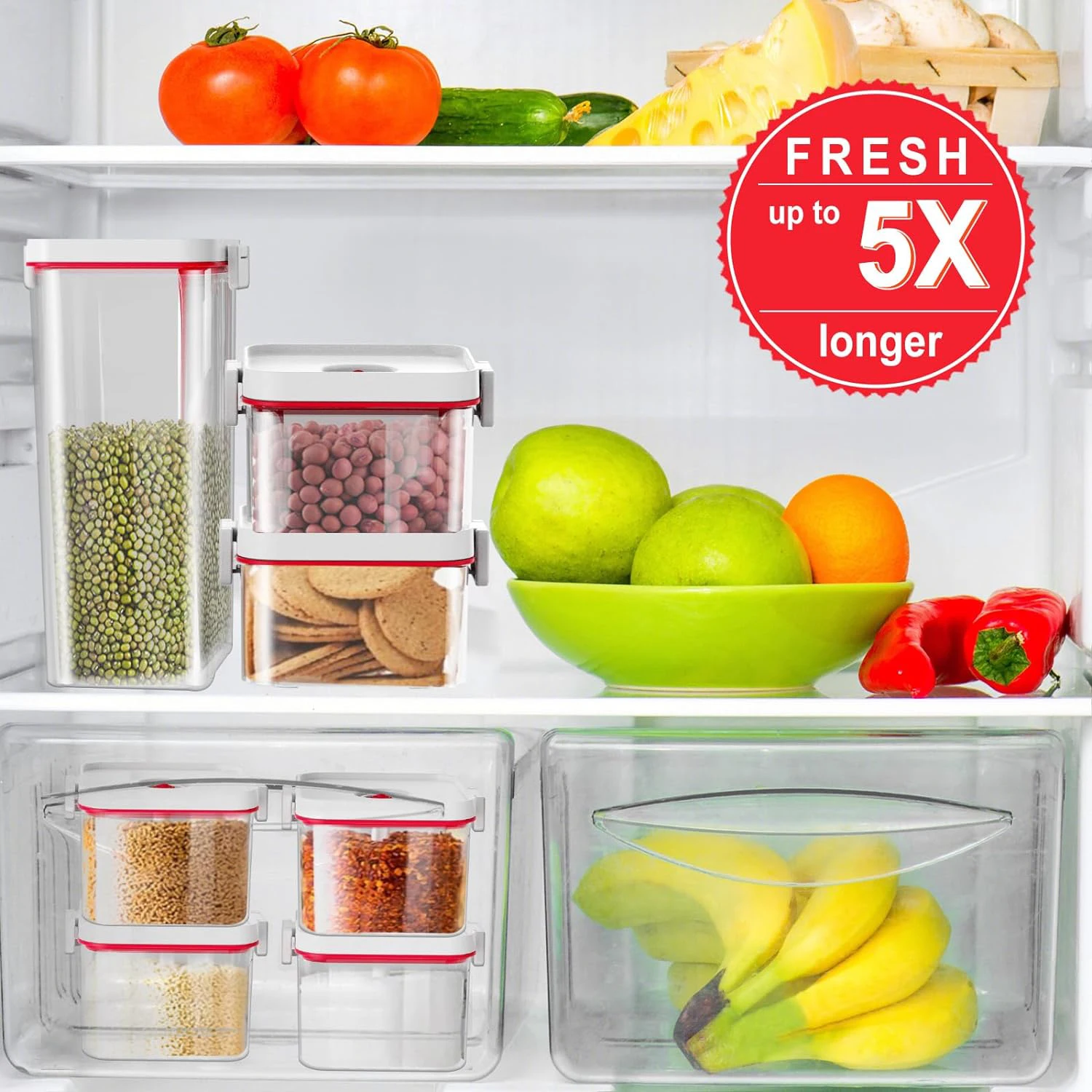 Vacuum Food Storage Container, Fridge Sealed Storage Box with Lids, Large Capacity, Dishwasher Safe Food Dispenser, Kitchen