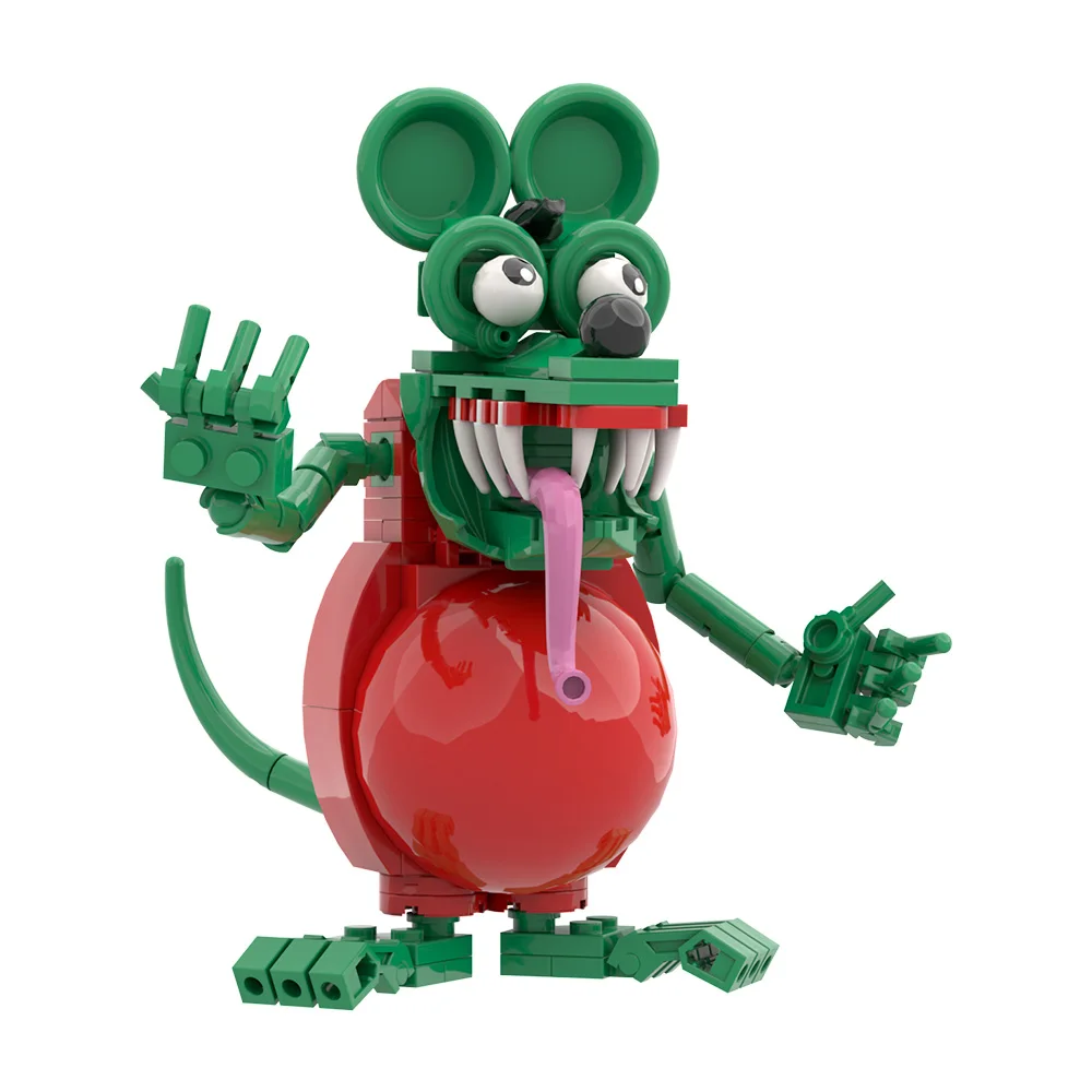 MOC الرعب الجرذ فينك اللبنات فيلم عمل الشكل الماوس القيادة سيارة الطوب ألعاب حيوانات هدية الكبار #2