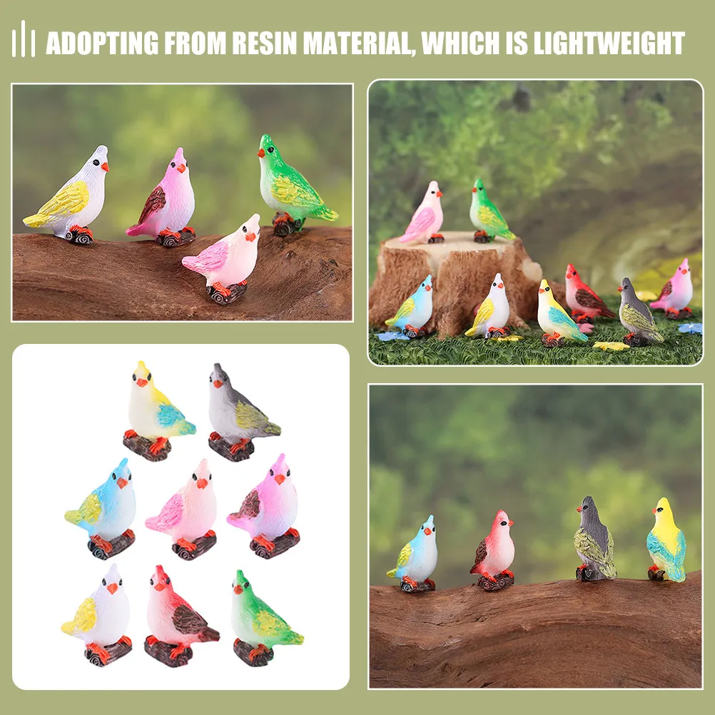 

Набор из 10 миниатюрных статуэток попугаев: изысканное исполнение, красочные птицы для стола, полки, гостиной, спальни, офиса, сада