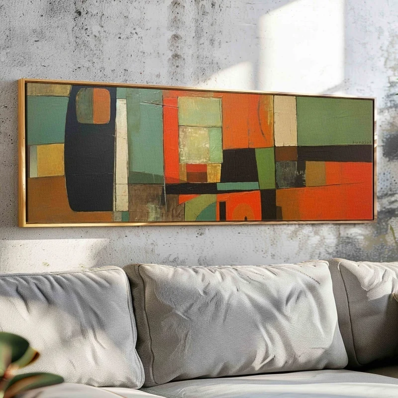 Unframed Mid Century Modern Panoramic Modern Canvas Poster Painting Print Wide Wall Art Geometric Horizontal Wall Art Decor
