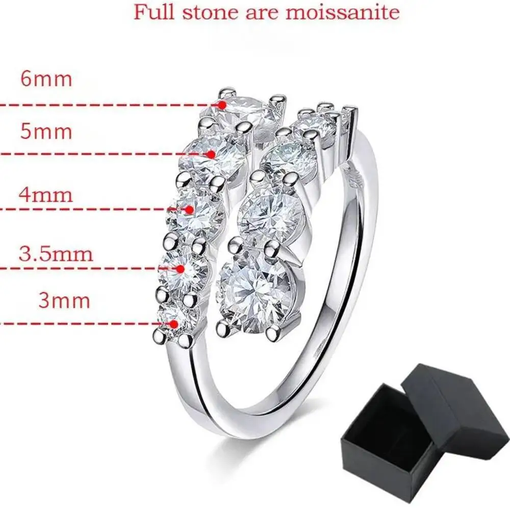 10 Edelstein-Ringe mit Moissanit für Damen, Funkelnde Makellose Labor-Diamanten, Ehering aus 925 Sterling Silber – Detail 7