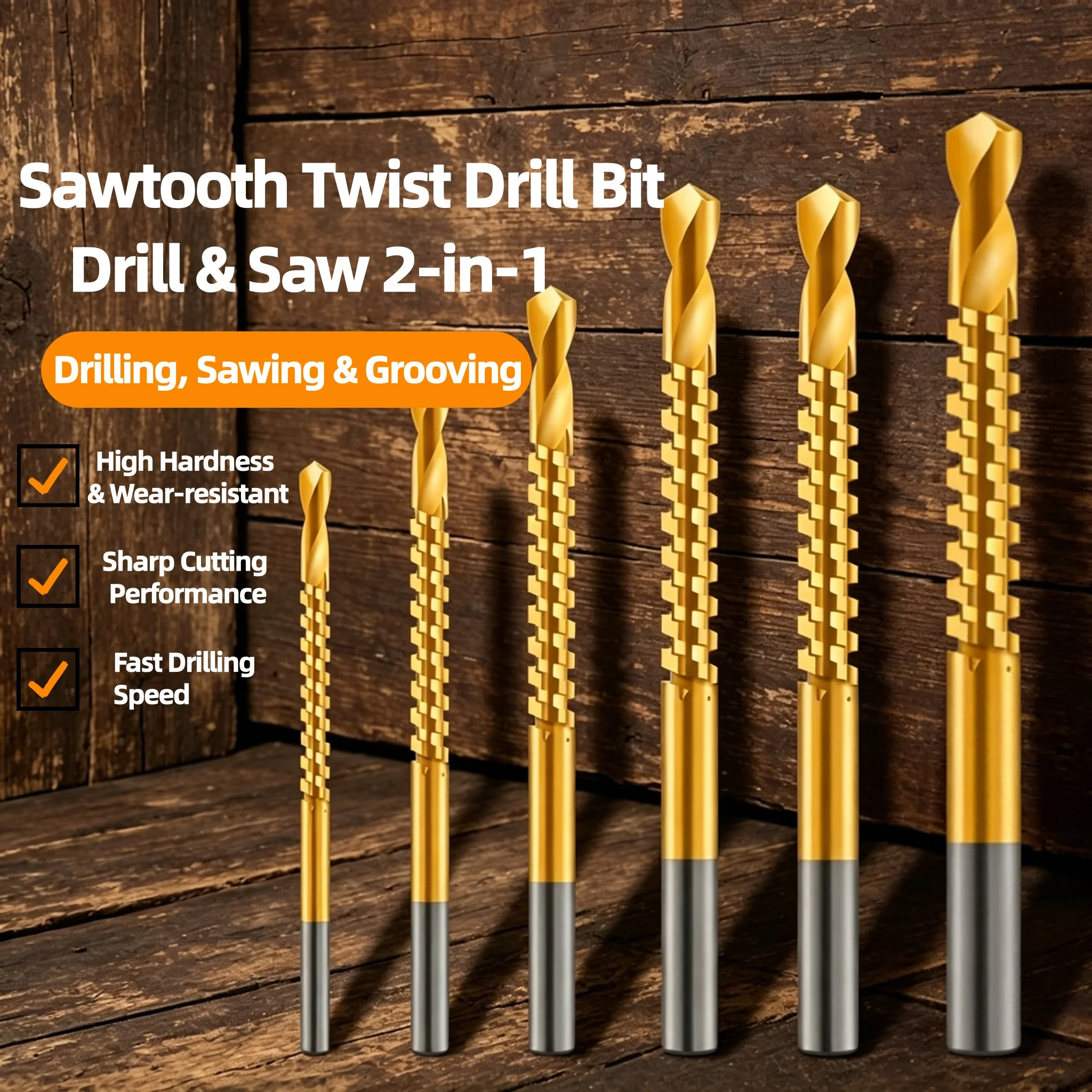 HSS Titanium Coated Round Shank Saw Drill Bit Set Mixed Sizes Serrated Twist Drill Multipurpose Household Hole Drilling Tools