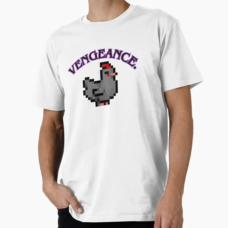 Vengeance the Void Chicken Graphic T-Shirt, Vintage Pixel Farm Game Print Tee, Retro Short Sleeve Casual Shirt US Size Top