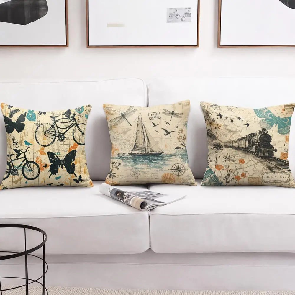 Vintage Bicycle Butterfly Dream Cushion Cover Short Plush Soft Double-Sided Printing Pillow Case Cozy Sofa Bedroom Home Decor