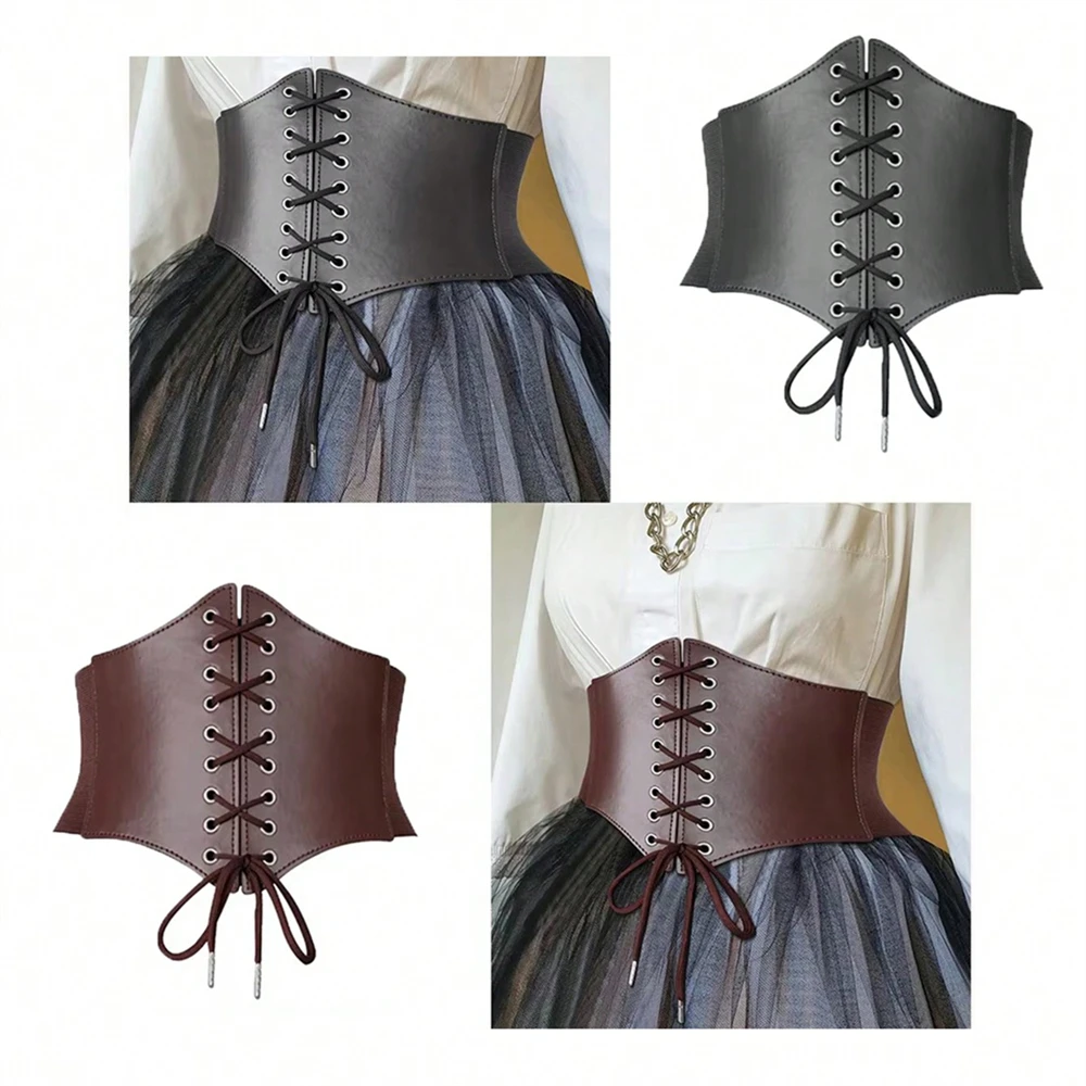 1pc Women Adjustable Wide Belt PU Leather Underbust Corset Crop Top Vest Waist Belt Double Buckle Cincher