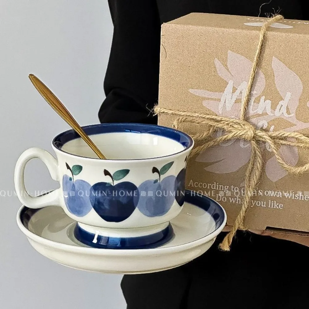 

Vintage American Ceramic Cups and Saucers Exquisite Premium Souvenir Apple Pattern Coffee Cups Afternoon Tea Drinkware Set