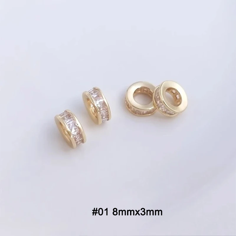 14K Gold Plated Zircon Paved ล้อลูกปัด Spacers Charms จี้สำหรับเครื่องประดับทำ DIY อุปกรณ์เสริม