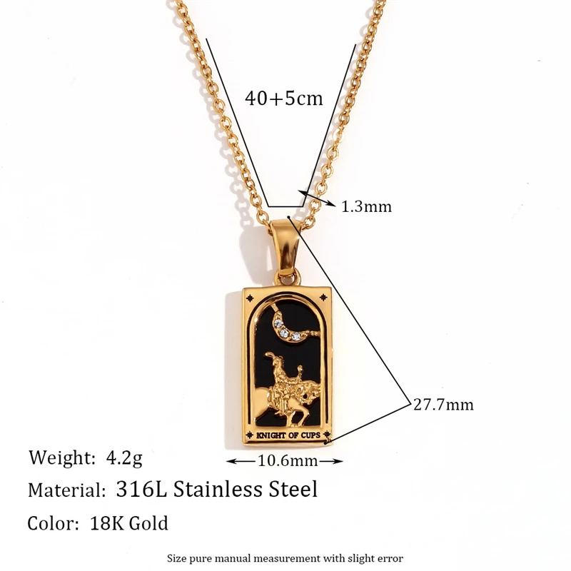 Fashion niche pendants stainless steel-plated 18K Gold retro original innovative tarot card necklace