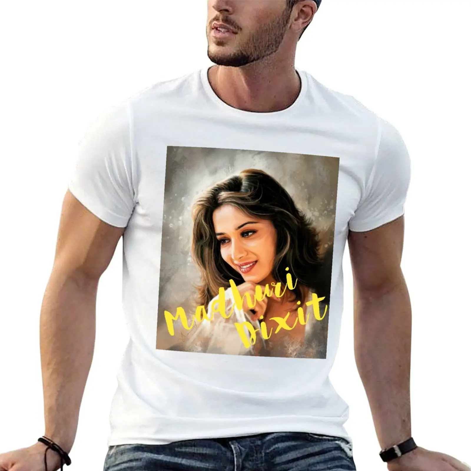 T-shirt avec peinture de Madhuri Dixit, t-shirt pour travaux de construction