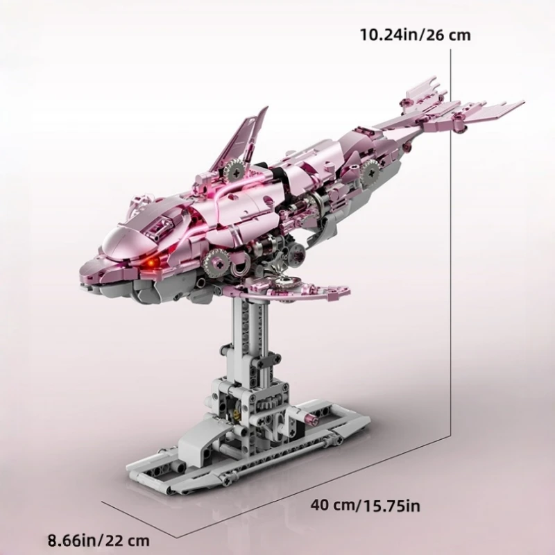 Modelo de golfinho interativo, brinquedos de construção, 888 peças, luz motorizada, rosa, azul, sistema de ligação moc, exibição de mesa, coleção de presentes