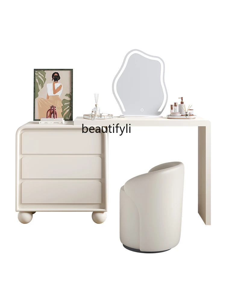 

Cream Style Dresser Three-Bucket Cabinet Integrated Bedroom Makeup Table French Dresser