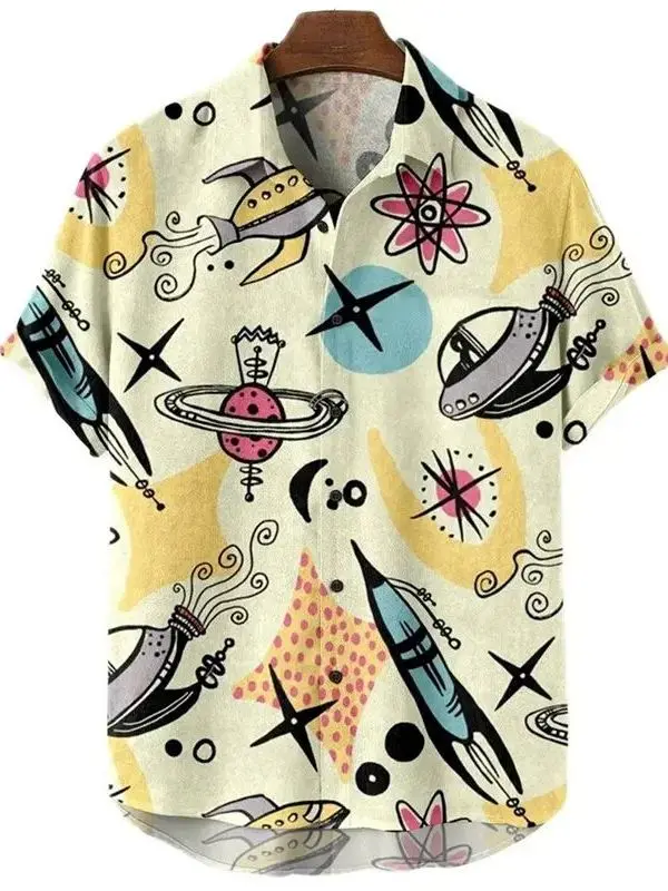 

Men's 3D Digital Print Lapel Button Cardigan Faion Urban Sle Polyester ort Sve Casual irt Easy Care Treaent