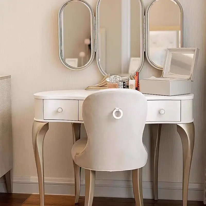 

XX American Light Luxury Solid Wood Dressing Table, Bedroom Simple Table Mirror Integrated High-end French Light Luxury Makeup