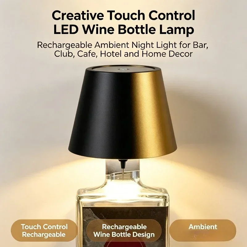 Creative Touch Control LED Wine Bottle Lamp Vases Decor Table Lamp Rechargeable Ambient Night Light for Bar Club Cafe Hotel Home