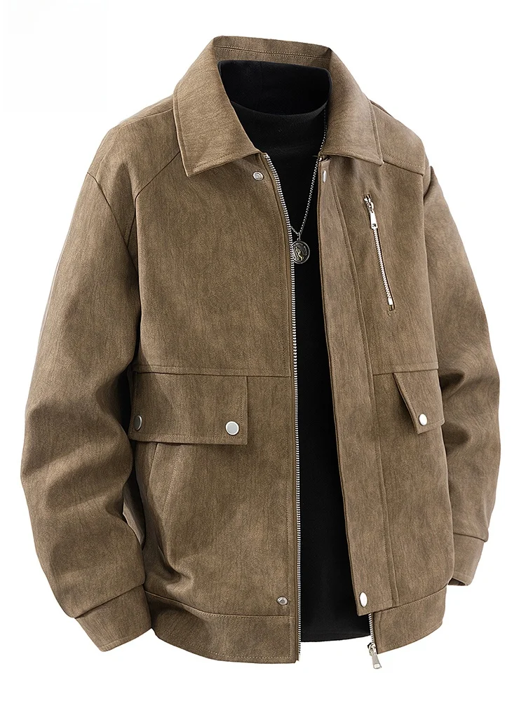 

Rn American Retro PU Leather Jaet Men's Loose Fit Motorcycle Outerwear Autumn Winter Trendy Brand Versatile Casual Wear