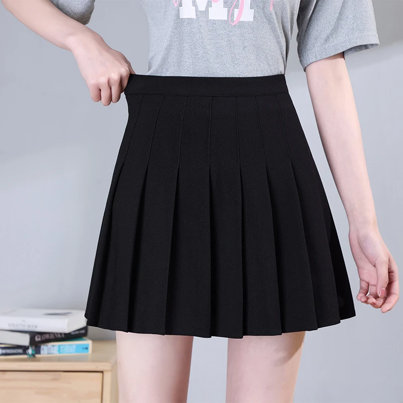 Roupas escolares de moda japonesa para mulheres, saias plissadas marrons para meninas, mini saia vermelha com shorts