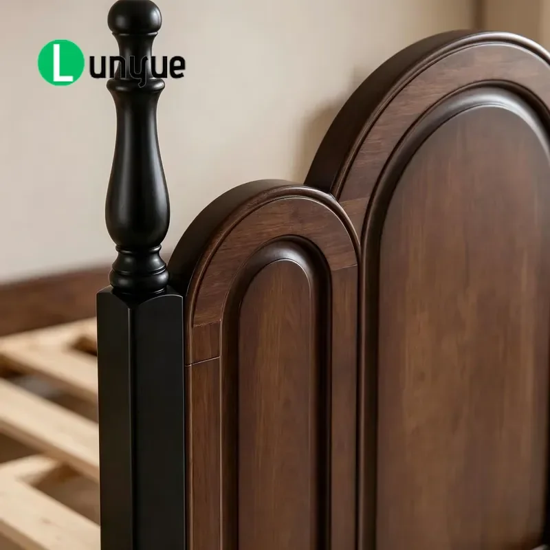 Mid Century Modern Ash Wood Single Bed Frame Platform Storage Box Spring Support Durable Solid Wood Structure Dark Panel Eco
