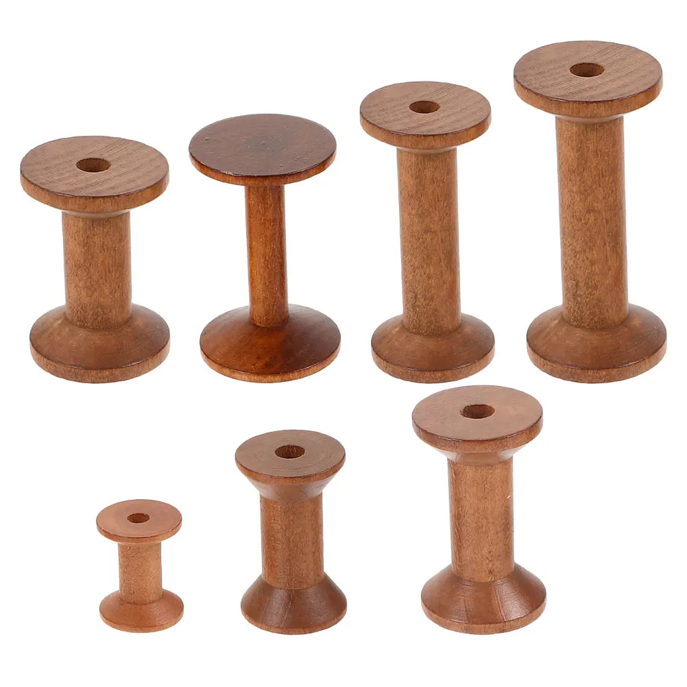 

7pcs Wooden Spools For Craft Thread Storage Vintage Wood Spool Organizer Diy Sewing Embroidery Winding Bobbins Home Use