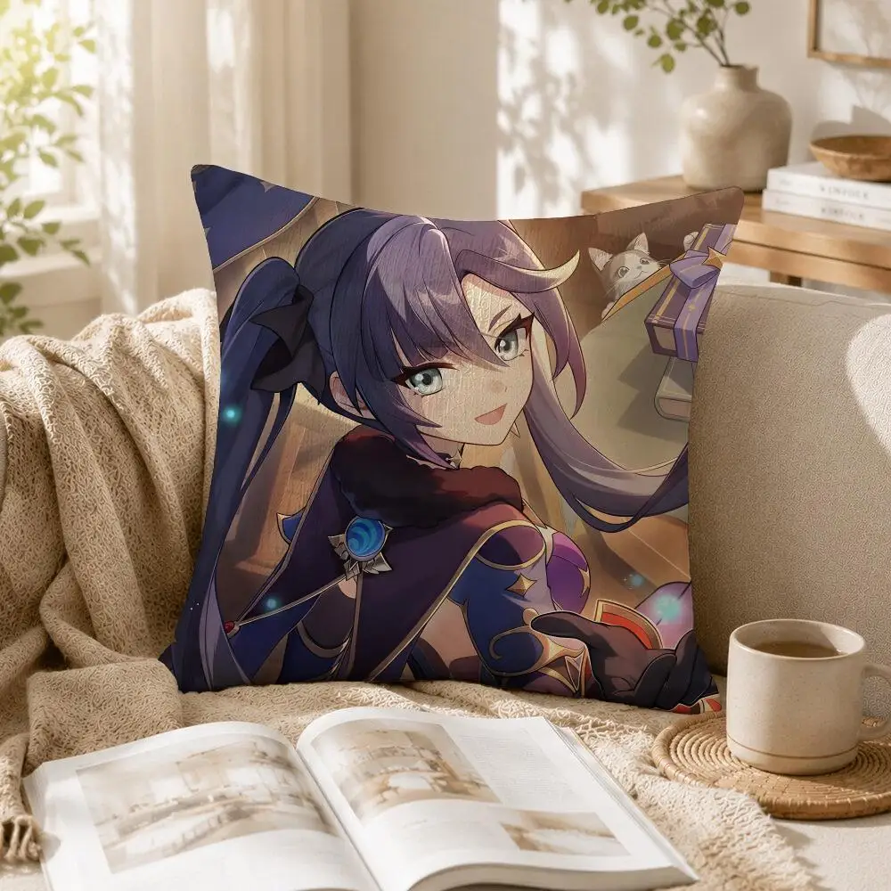 Game Mona G-Genshin Impact Cushion Cover Linen Square Pillow Case Naturally Durable Hypoallergenic Gentle On Sensitive Skin