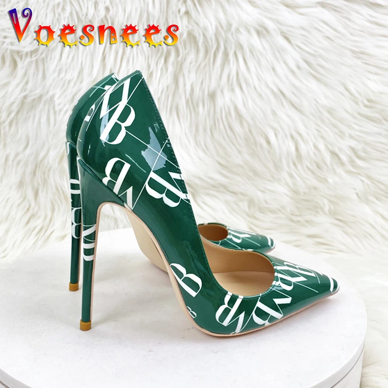 2023 New Letter Graffiti High Heels 12CM Thin heeled Banquet Single Shoes European And American Style Fashion Pointy Women Pumps