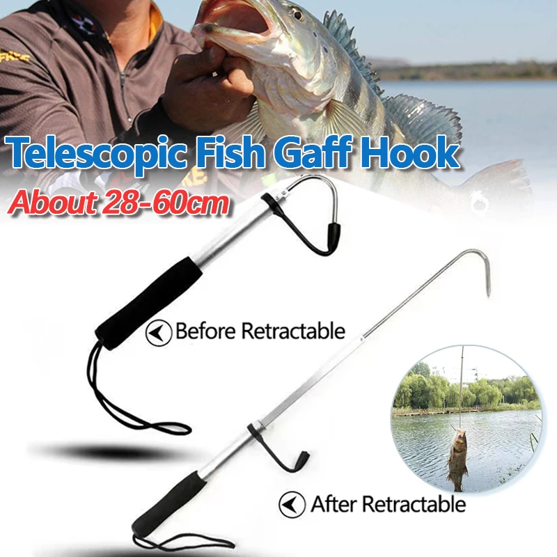المحمولة تلسكوبي الأسماك Gaff هوك حوالي 28-60 سنتيمتر الفولاذ المقاوم للصدأ الجليد الصيد في الهواء الطلق الرمح هوك معالجة قابل للسحب هوك