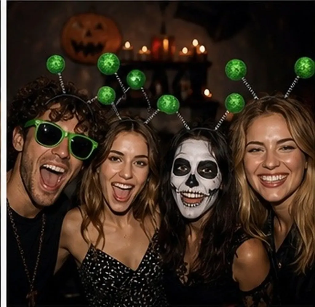 12Pcs Martian Antenna Headband Glitter Foam Balls Creative Space Themed Cosplay Hair Hoop for Halloween Party Costume Festival
