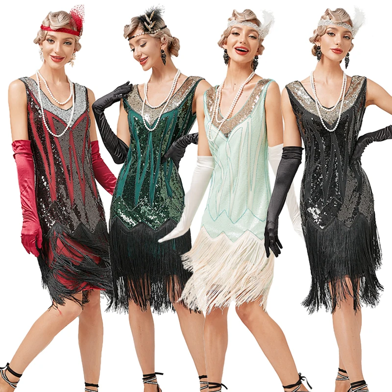

Dress Summer 1920s Vintage Flapper Dress Fringe Beaded Great Gatsby Party Cocktail Prom 30S Dresses Tassels Sequin Size XS-3XL