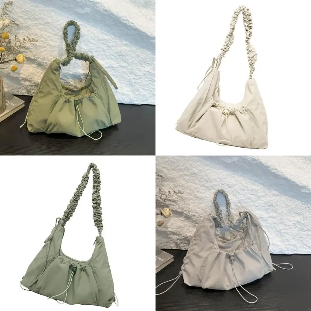 

Fashionable Nylon Shoulder Bag With Pleated Strap Adjustable Large Capacity Crossbody Bag For Women