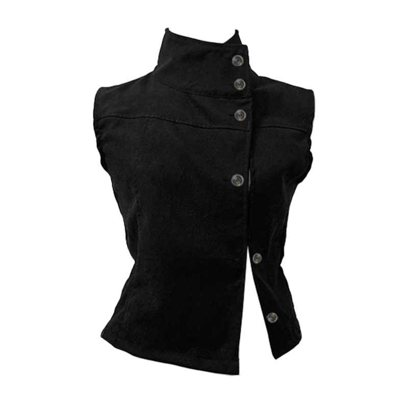 Vintage Harajuku Y2K Weste Frauen Crop Top Sexy Casual Button-Down Ärmelloses Rollkragen T-Shirt Goth Punk Rock Hip Hop Streetwear