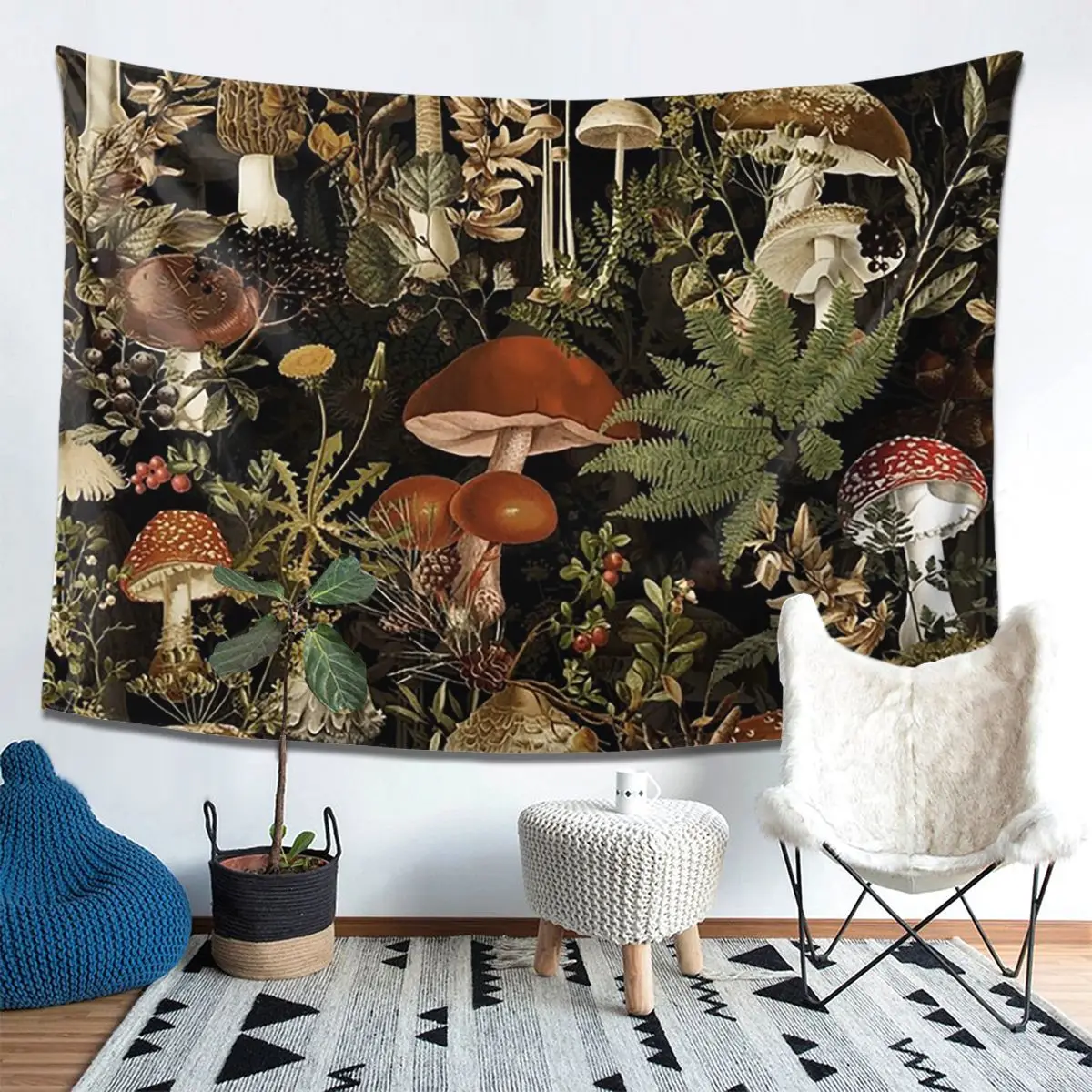 

Полуночные грибы, лес, ботанический гобелен для ночного сада, украшение, художественные эстетические гобелены, домашняя настенная ткань, настенная подвеска