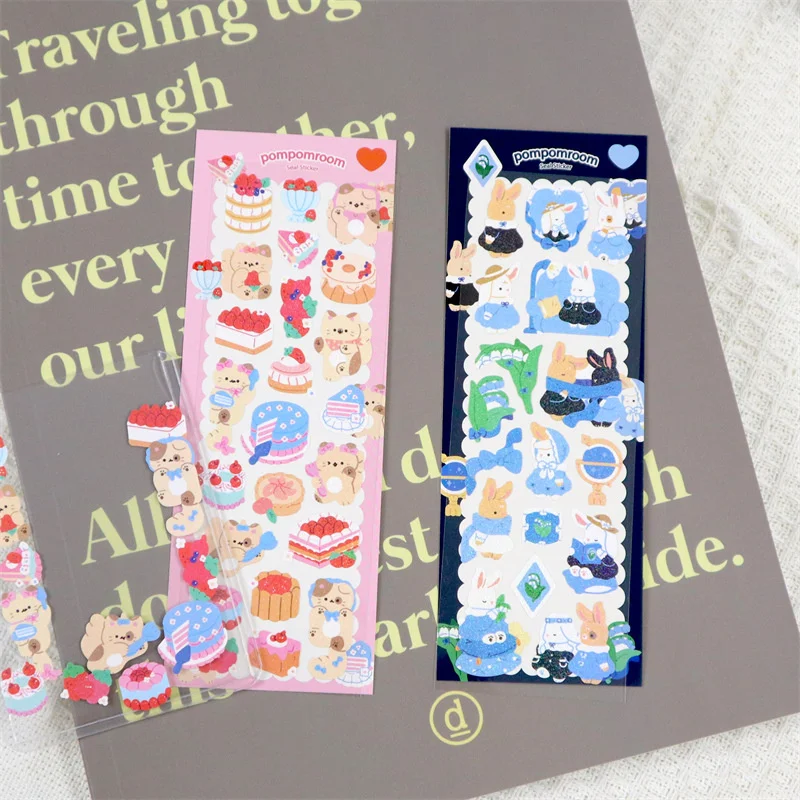 5Pcs Full Set Series Decorative Korean cartoon Love bear Stickers Kawaii Kpop Idol Card Album Ins Sticker Stationery Suppliers