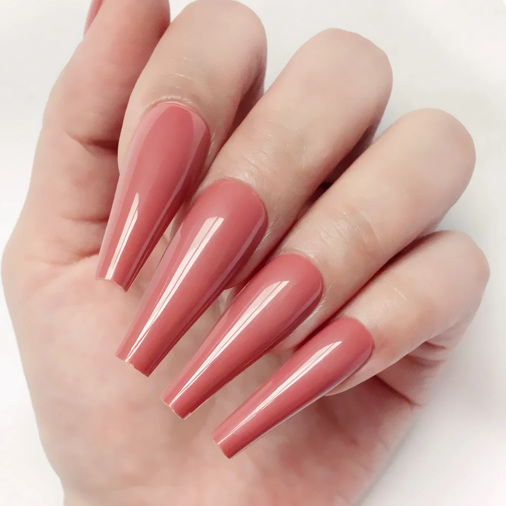 24 pçs brilhante nu longo bailarina caixão unhas falsas imprensa artificial em unhas falsas com cola de geléia diy cobertura completa ferramenta manicure