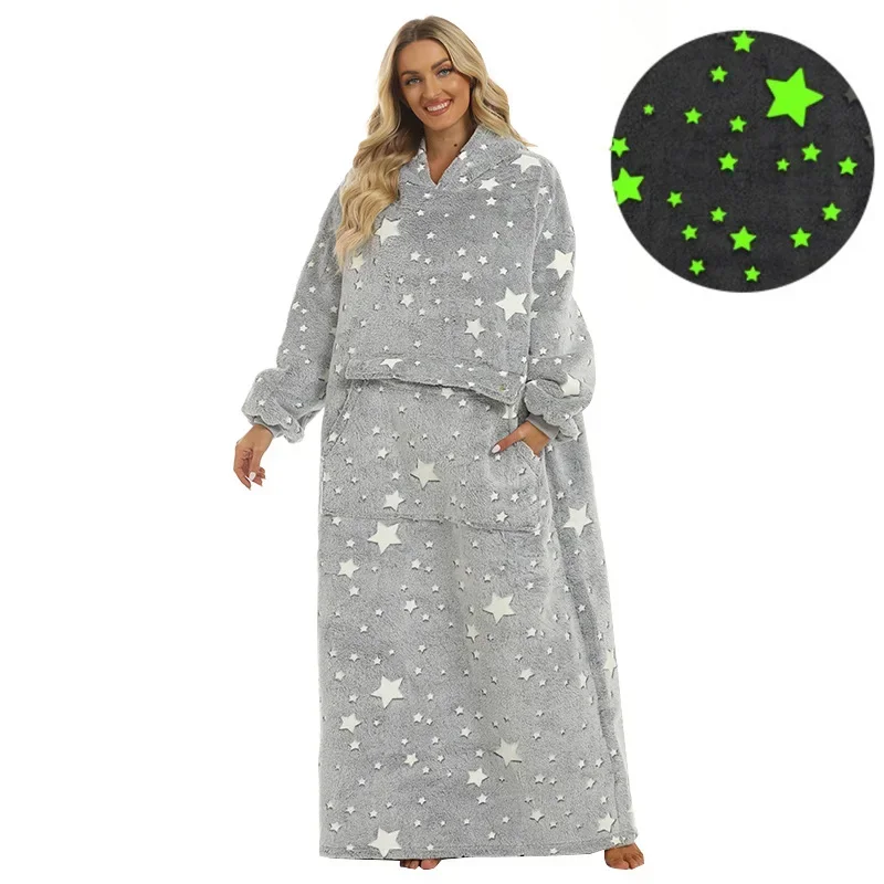 2024 Winter Luminous Gray Five-pointed Star with Cover 150CM Extended Lazy Blanket Hooded Casual Loungewear