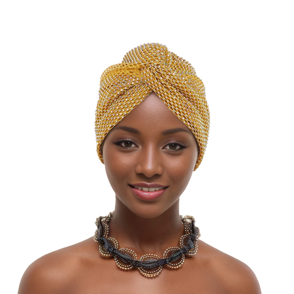 Berretto turbante da donna in rete di diamanti di lusso copricapo da donna africano cappello musulmano copricapo Nigeria