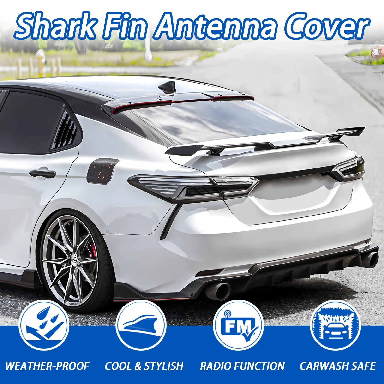 هوائي سقف زعانف القرش الأسود هوائي FM/AM راديو إشارة ديكور سيارة تقليم عالمي