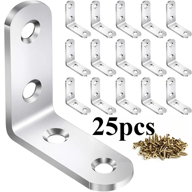 5Sets Stainless Steel L Bracket 90 Degree Right Angle Support 1.57x1.57Inch with Screws for Furniture Shelf Fixing