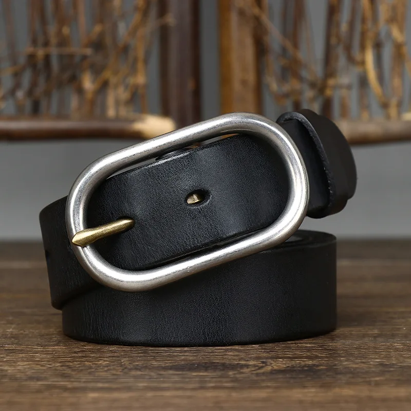 Pure Cowhide Stainless Steel Buckle Genuine Leather Casual Jeans Belt Men High Quality Retro Luxury Brand Male Strap Cintos