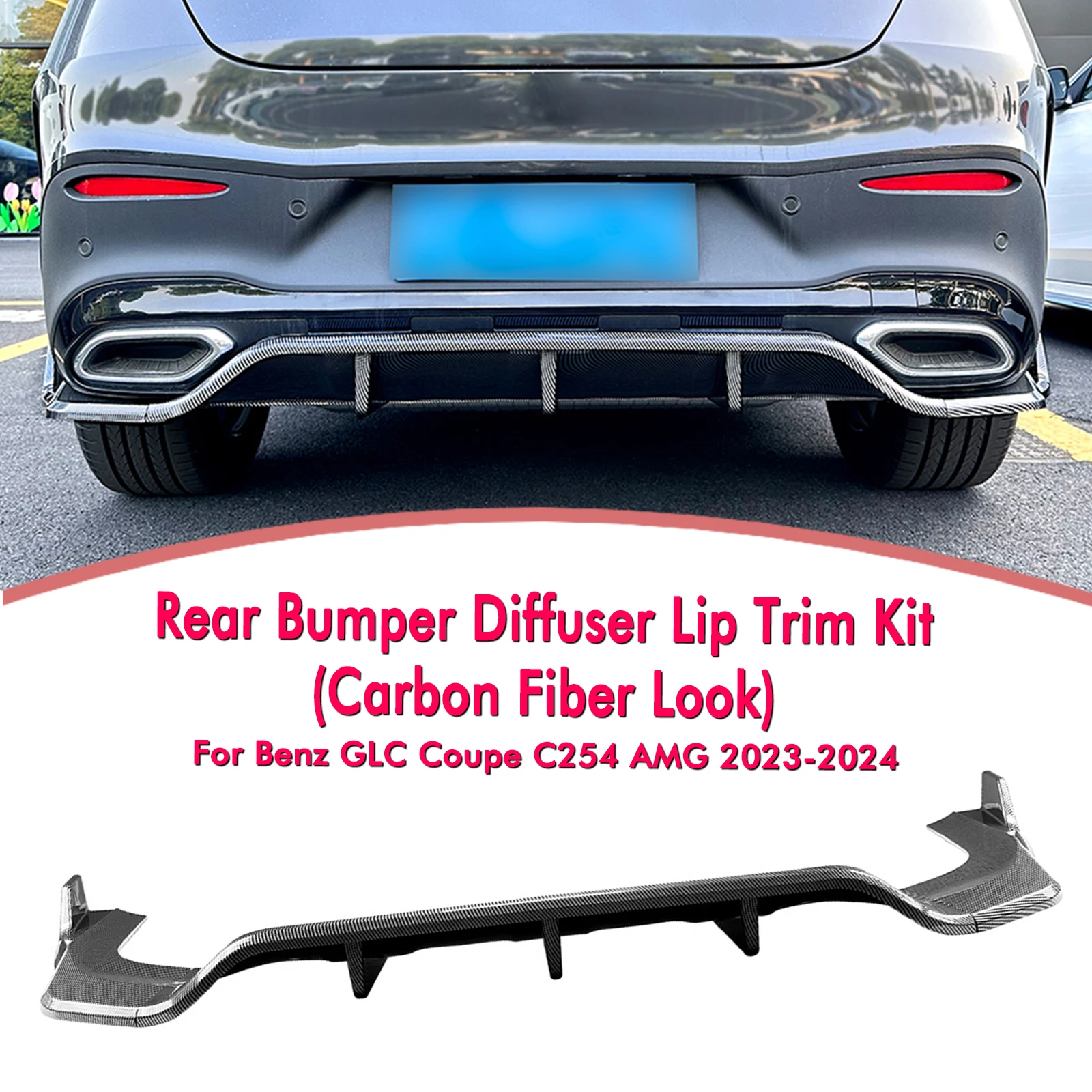 

For Mercedes Benz GLC Coupe C254 GLC260 GLC300 2023-24 Rear Bumper Diffuser Lip Carbon Fiber Look/Gloss Black Boot Spoiler Plate