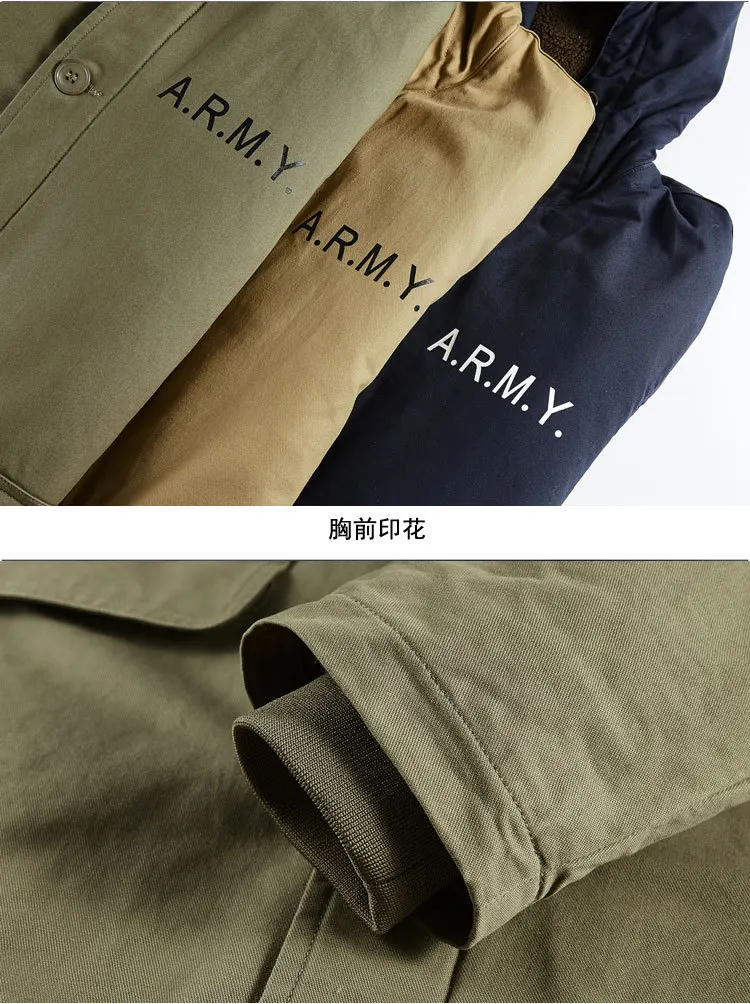 Winter Retro Cotton-padded Navy Overcoat Mid-length N1 Deck Suit Trendy Hooded Thick Cotton-padded Jacket Men's Lambswool Coat