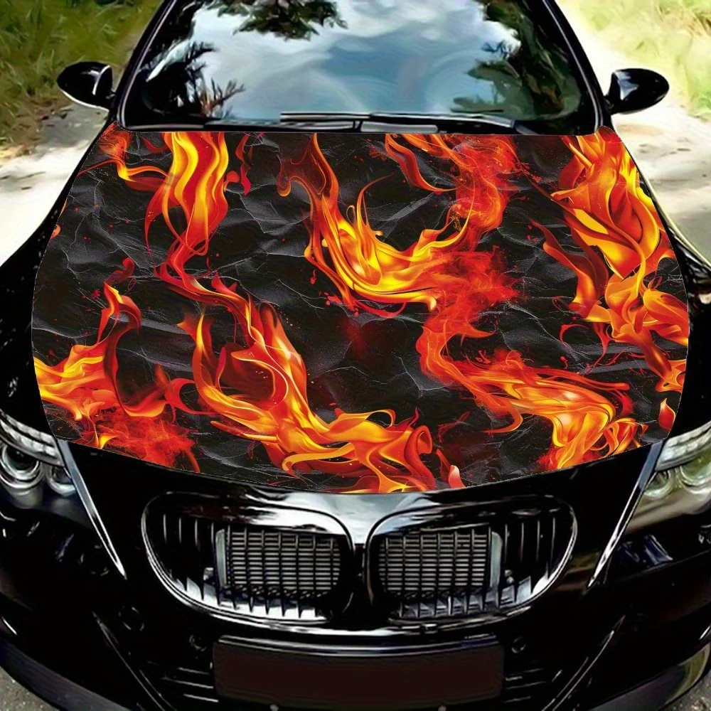 Red Flames Car Hood Decal Sticker, Durable PVC Material, Self-Adhesive For Cars, Motorcycles, Trucks - Fit, Artistic Vehicle Dec