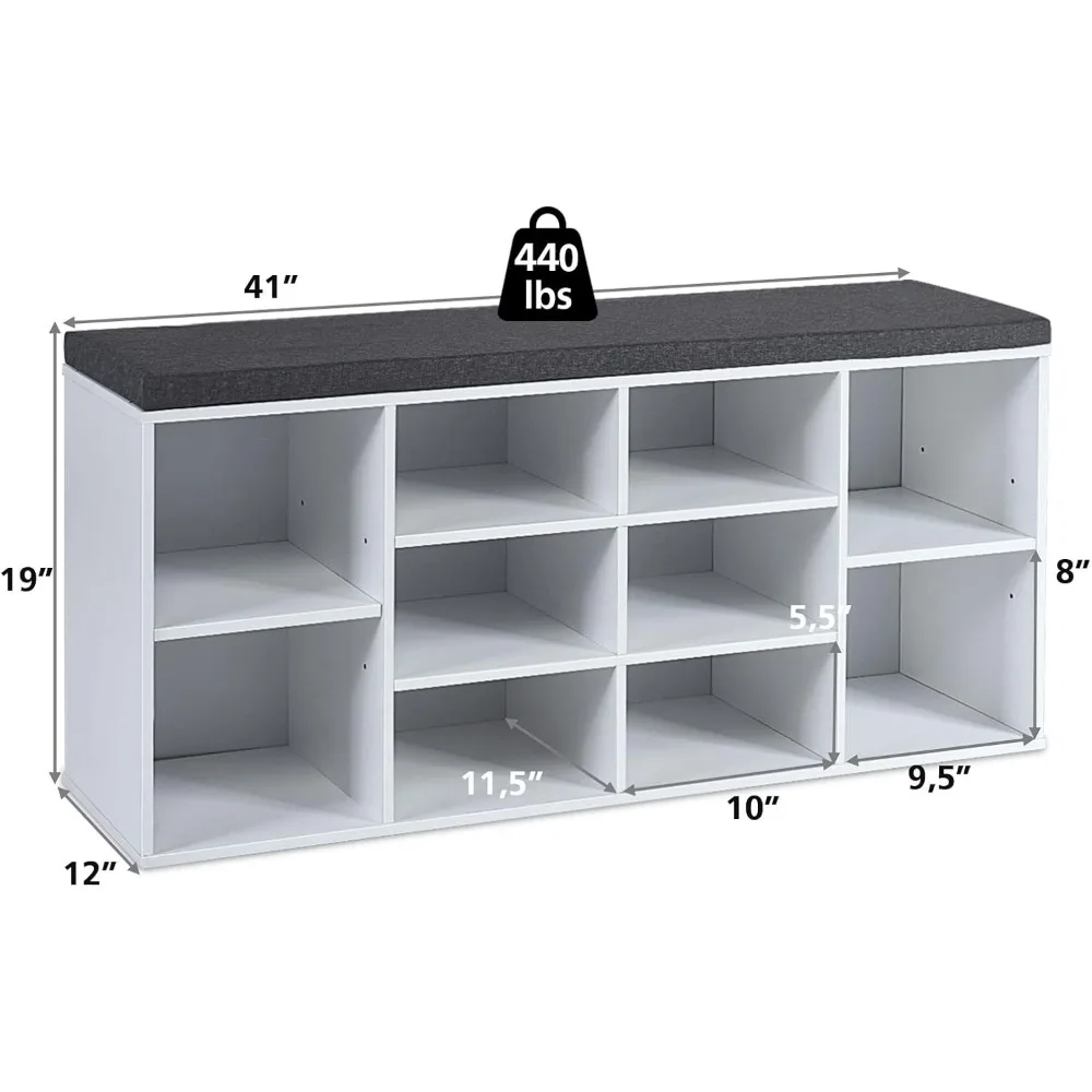 مقعد تخزين الأحذية على الرف قابل للتعديل مع وسادة، رف منظم 10 مكعبات للأحذية #3