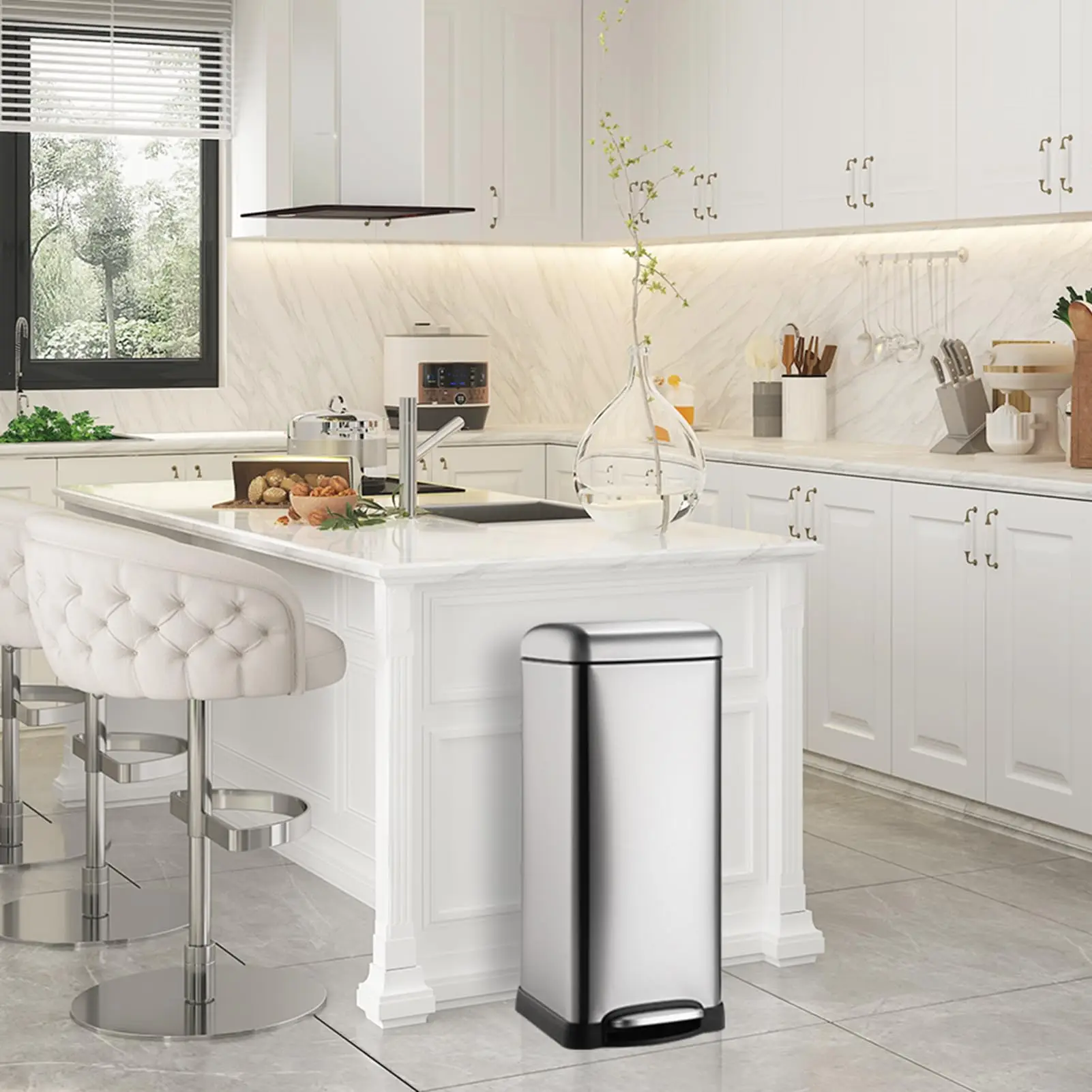 8-Gallon Step-Open Trash Can with Soft-Close Lid | with Removable Inner Bucket, Modern, Minimalistic for Home, Kitchen, Laundry Room, Office