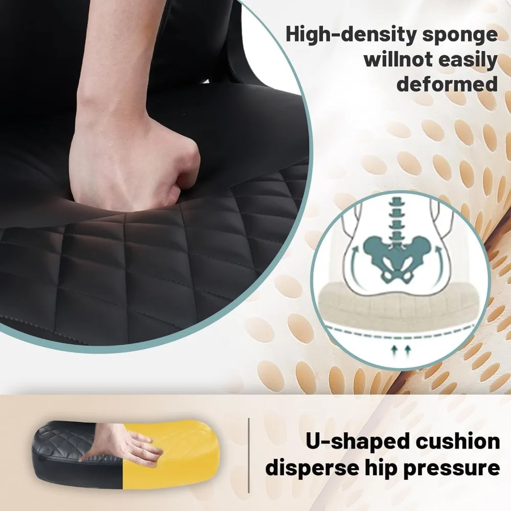 كرسي مكتب CLATINA - كراسي مكتب كمبيوتر جلدية متوسطة الظهر مع عجلات، مقعد دوار تنفيذي مريح مع دعم قطني،