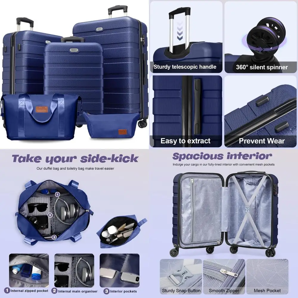 Lightweight 5-Piece ABS Hardshell Suitcase Set with 4 Universal Wheels, TSA Lock, and Carry-On Option for Travel