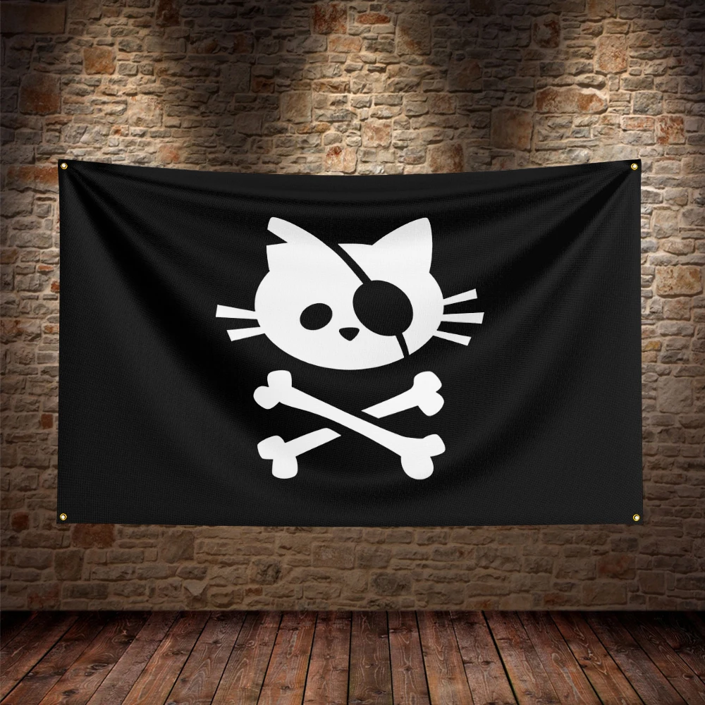 Pirate Cat Skull Flag For Decor