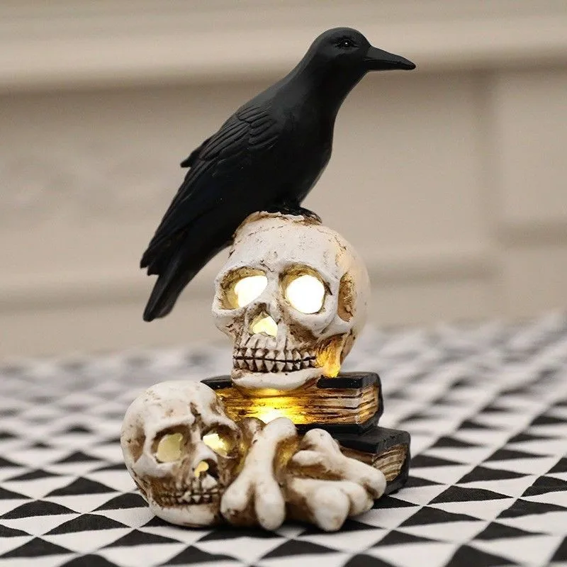 

Halloween Escape Room Haunted House Decorations: Scary Raven Skull Decorative Resin Skeleton Tree Ornament for Table Top